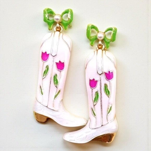 Betsey Johnson Jewelry - Betsey Johnson Cowboy Boot Enamel Statement Earrings NWOT / Never Worn